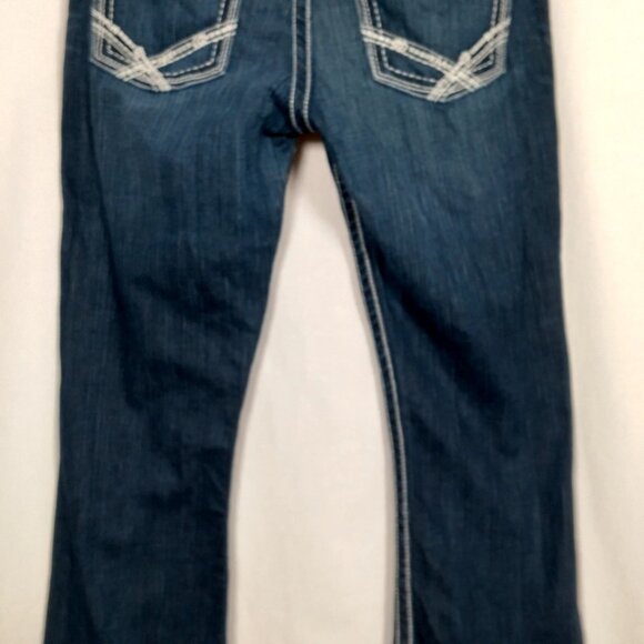 BKE Denim Payton Jeans Women 32L Dark Wash Blue Pants Whiskered White Stitching - Picture 2 of 16